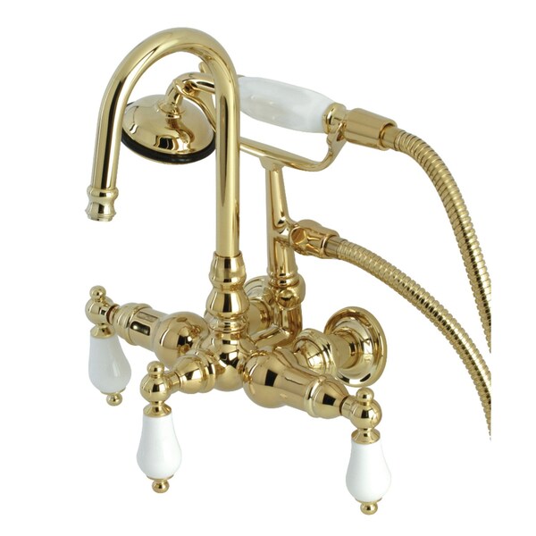 Kingston Brass CA11T2 3-3/8" Tub Wall Mount Clawfoot Tub Faucet with Hand Shower, Polished Brass CA11T2 - main